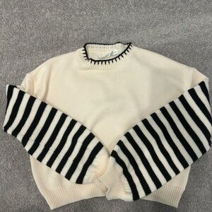 Altar'd State Cream Sweater with Black Stripes